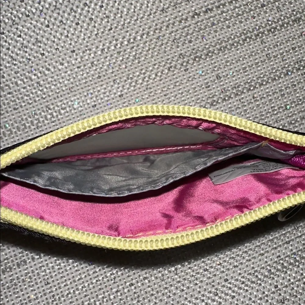 TRAVELON RFID Black Yellow Pink Floral Embroidery Daisy Double Zip Clutch Wallet